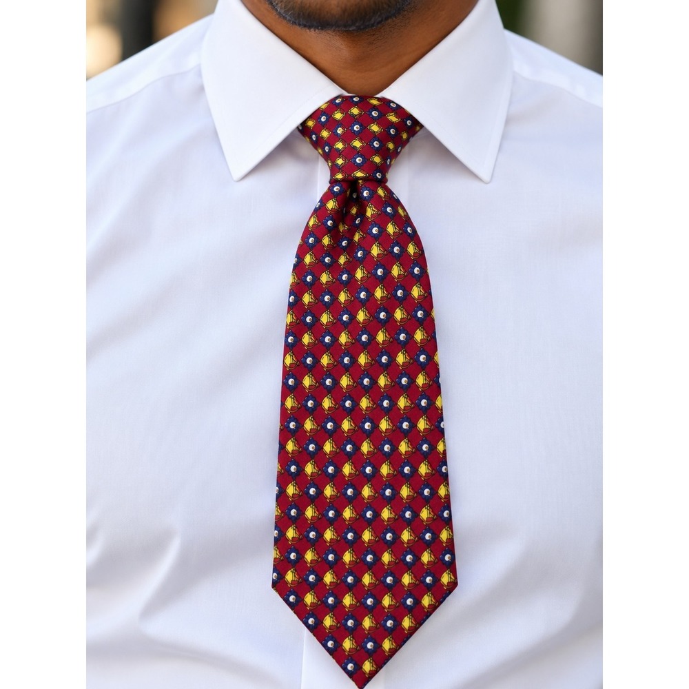 Pierre Balmain Men's Silk Tie Red Equestrian Classic Geometric Necktie